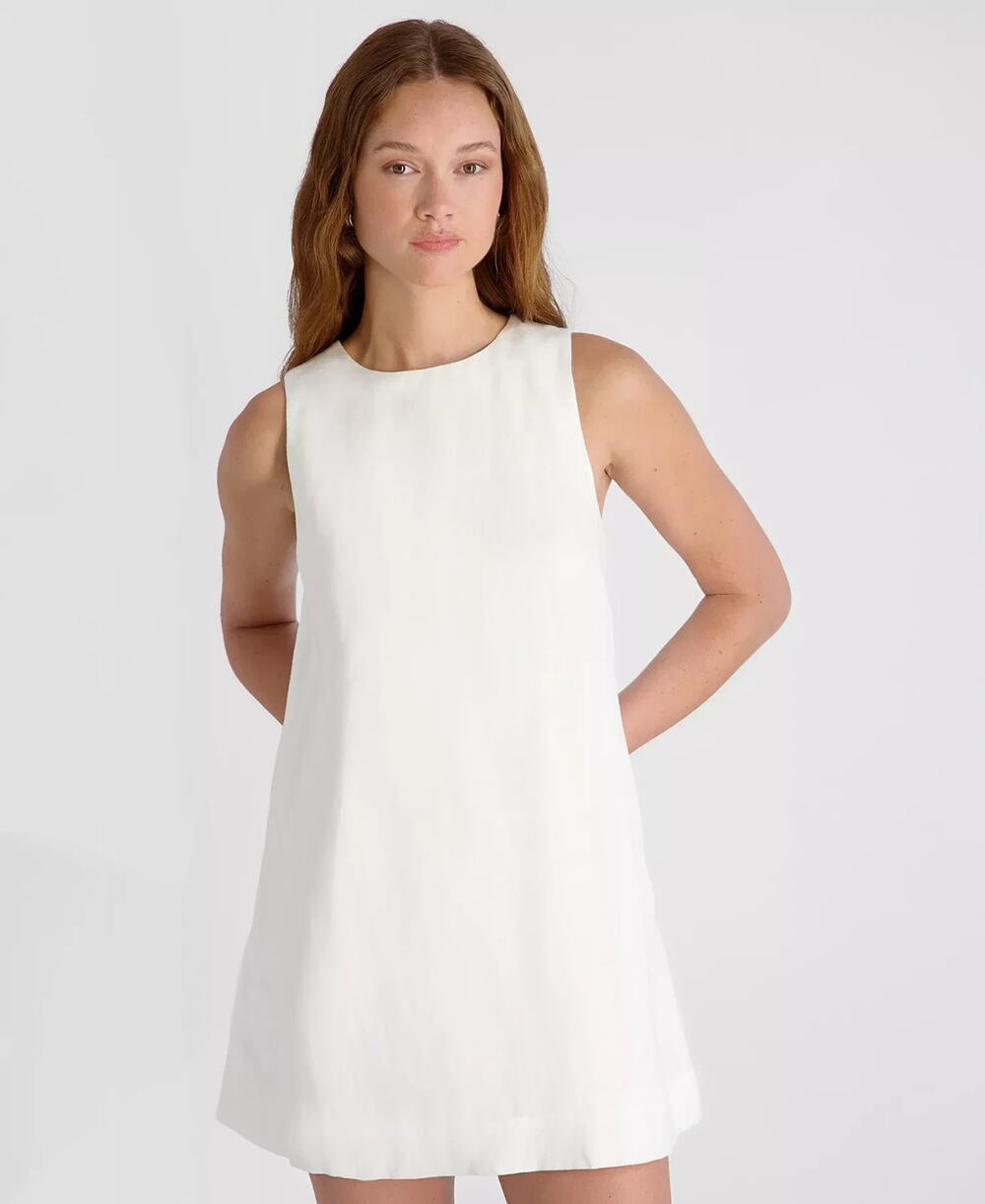 French Connection Women's Cooper Linen Sleeveless Mini Dress White Size S 3784